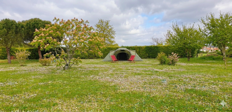 tente équipée dans le jardin
